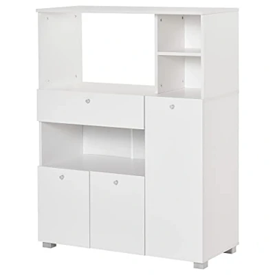 Afbeelding van HOMCOM Magnetronkast, keukenkast, opbergkast, meerdere vakken, dressoir, met 2 kasten, 4 schuifladen, afmetingen: 90 x 40 120 cm, van hout, wit