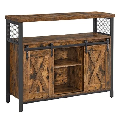 Afbeelding van VASAGLE Sideboard, keukenkastje, opbergkastje, met 2 schuifdeuren, verstelbare plank, industrieel, voor woonkamer, vintage bruin zwart LSC092B01