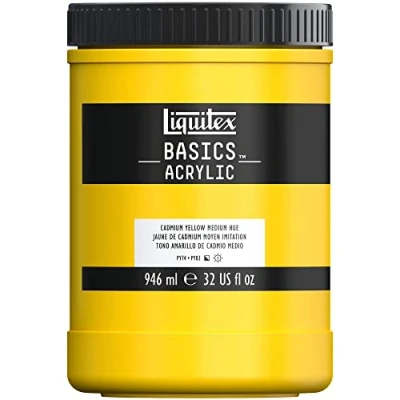 Afbeelding van Liquitex Basics 8870355 Monopigmenteerde acrylverf, kunstenaarspigmenten, lichtecht, gemiddelde viscositeit, archiefkwaliteit, zijdeglanzende afwerking, 946ml Cadmium Yellow Medium