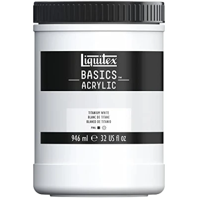 Afbeelding van Liquitex Basics 8870353 Monopigmenteerde acrylverf, kunstenaarspigmenten, lichtecht, gemiddelde viscositeit, archiefkwaliteit, zijdeglanzende afwerking, 946ml Titanium White
