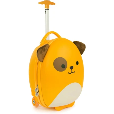Afbeelding van Kindertrolley puppy (bruin) handbagage lichtgewicht duurzame hardcase 17L kinderkoffer met wieltjes verstelbare handgreep