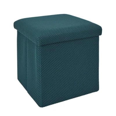 Afbeelding van Home Deco Factory Poef/hocker Atome opvouwbaar stof opbergbox petrol blauw polyester/mdf 38 x cm