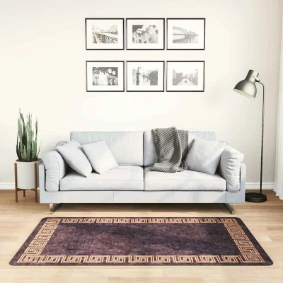 Afbeelding van Vloerkleed wasbaar anti slip 80x150 cm zwart en goudkleurig