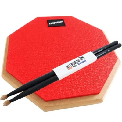 Afbeelding van Keepdrum DP RD Practice Pad rood oefenpad 8 mm schroefdraad + 1 paar 5BB BLACK drumsticks