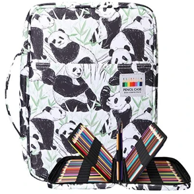 Afbeelding van BOMKEE Tekening Potlood Case 220 Slots Gekleurde Pen Organizer Bag Handige Schilderij Stationery Pouch Waterdichte Multilayer Gel Pens Aquarel Potloden Houder voor Kinderen Volwassenen (White Panda)