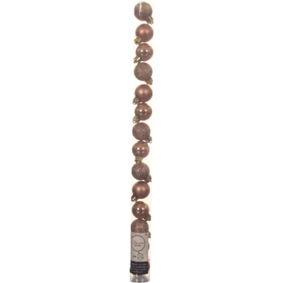 Afbeelding van 14x stuks kleine kunststof kerstballen toffee bruin 3 cm Kerstbal