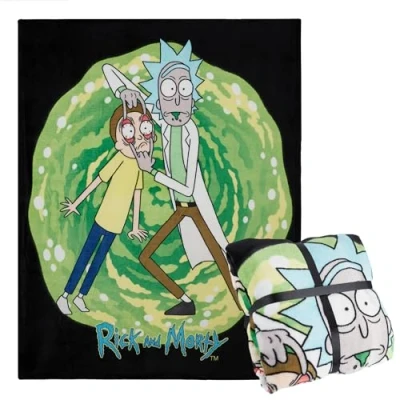 Afbeelding van RICK AND MORTY Fleece deken super zachte gooi bed accessoires 150 x 130 bank gooien dekens geschenken voor hem (groen/zwart)