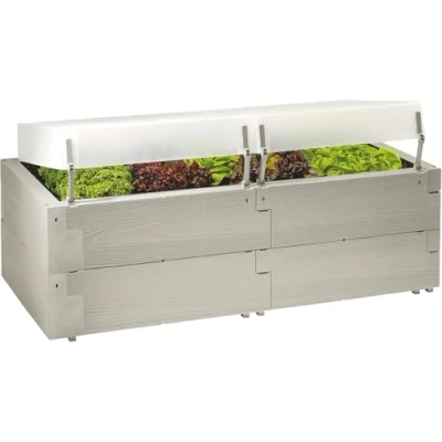 Afbeelding van JUWEL Verhoogd bloembed Timber complete set (incl. 2 thermokappen, kruidenbed in houtlook, bloembedsysteem met hoge warmte isolatie, afmetingen 130x60 cm, hoogte 52 kappen afneembaar) 20474, grijs