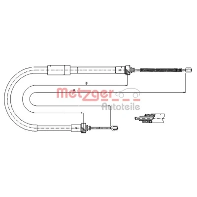 Afbeelding van METZGER 11.6574 Handremkabel Links achter 1451/1293mm Trommelrem COFLE RENAULT: Clio III Hatchback (BR0/1, CR0/1) 1.2 16V, 1.6 16V (BR05