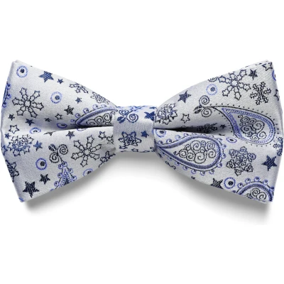 Afbeelding van Zijden voorgestrikte vlinderdas met wit en blauw paisleymotief