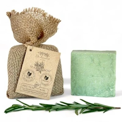Afbeelding van Dr.Ancient Theeboom stuk zeep biologisch, natuurlijk, veganistisch, traditioneel, handgemaakt, antiek effectief tegen acne absoluut geen chemicaliën! Pure natuurlijke zeep!