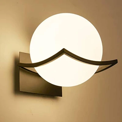 Afbeelding van Led wandlamp voor binnen, wandlamp, rond, modern design, glazen bol, badkamer, woonkamer, slaapkamer, hal (gloeilamp niet inbegrepen), zwart