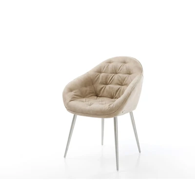 Afbeelding van Armleunstoel Gaio Flex 4 poot conisch roestvrij staal beige vintage