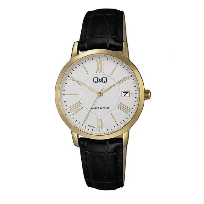 Afbeelding van Q&amp;Q horloge met datum zwart/goudkleurig A475J127Y