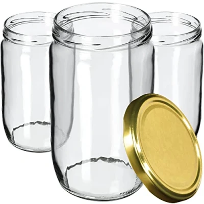 Afbeelding van KADAX Weckpotten, 720 ml, inmaakpotten voor schroefdeksel, jampot, voorraadpot, conservenglas, ronde potten (goud, 16 stuks)