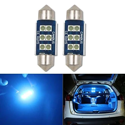 Afbeelding van HSUN 36MM Festoon C5W LED lamp, 12V 14V 6411 6413 6418 6461 6486X DE3423 DE3425 6LED SMD3030 Chip voor Interieur Koepel Leeskaart Licht en meer,2 Pack, IJsblauw