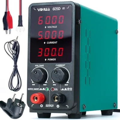 Afbeelding van YIHUA 605D III DC laboratoriumvoeding, 60 V, 5 A, regelbare bank, regelbaar met krokodillenklemmen, automatische CC/CV modus voor elektronica, reparatie, galvaniseren, ingenieursopleiding