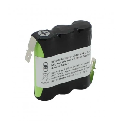Afbeelding van Batterij noodverlichting NiMH 3.6V 1500mAh F1x3 Mignon AA met Faston aansluiting + 6,3 mm / 4,8