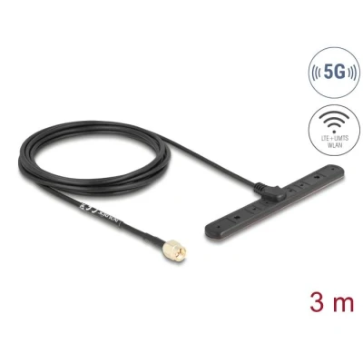 Afbeelding van Delock 5G LTE Antenna SMA plug 3 dBi omnidirectional fixed with connection cable RG 174 m adhesive mounting outdoor black
