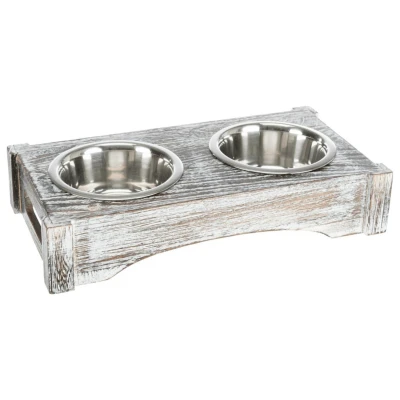 Afbeelding van Trixie Voer En Waterbak Set Hout Wit Hondenvoerbak 2xØ12 36x19x7 cm