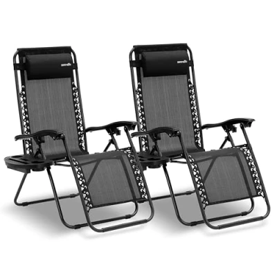 Afbeelding van SereneLife Ligstoel set van 2 Verstelbare Buitenkamerstoel met Afneembaar Bekerhouderblad Inklapbare Relaxstoel Verwijderbare Kussens