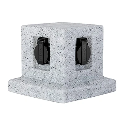 Afbeelding van Grafner Tuinstopcontact in steenlook met 4 stopcontacten, IP44, 3680 W/16 A, vierkant, energiezuil, meervoudig stopcontact, buiten, outdoor, steenlook, voudig, graniet, spatwaterdicht, rotsen