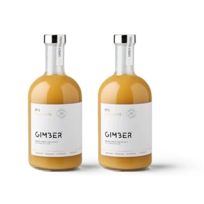 Afbeelding van GIMBER Biologisch gembershot 2x700 ml (1.4L) Niet alcoholisch 100% biologische gember drank op basis van gember, citroen und kruiden Premium gemberconcentraat.