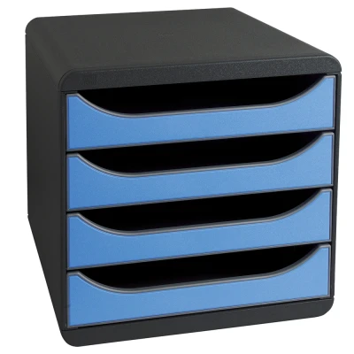 Afbeelding van Exacompta ref. 310779D Ladebox Bureau kantoor BIG BOX met 4 laden voor A4+ documenten Afmetingen: Diepte 34,70 x Breedte 27,80 Hoogte 26,70cm Zwart/Ijsblauw