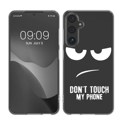 Afbeelding van kwmobile telefoonhoesje geschikt voor Samsung Galaxy A55 5G Hoesje smartphone in zwart / transparant Don&#039;t Touch My Phone design