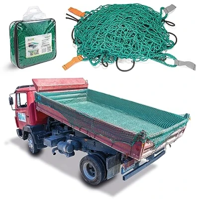 Afbeelding van CargoVA® Intelligent aanhangernet, 3,5 x 8 m, hangnet met rubberen koord, tas en hoekmarkering, voor perfecte ladingbeveiliging