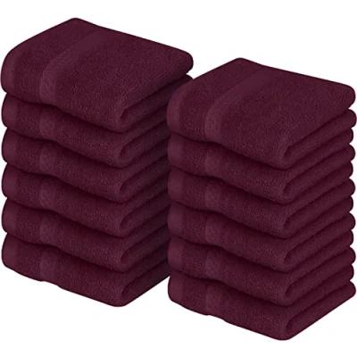 Afbeelding van Utopia Towels [12 delige premium washandjesset (30,5 x 30,5 cm), 100% katoen, ringgesponnen, zeer absorberend en zacht, spa, fitnessstudio gezichtshanddoek (bordeauxrood)