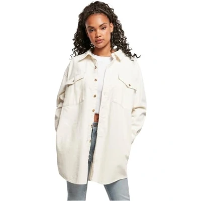 Afbeelding van Urban Classics Ladies LONG Corduroy Overshirt Overhemdblouse, Dames, Maat: Medium, Whitesand