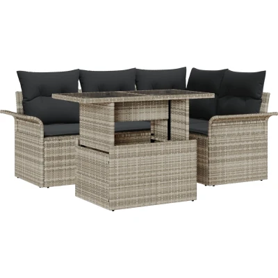 Afbeelding van vidaXL 5 delige Tuin Sofaset met Kussens Lichtgrijs Poly Rattan