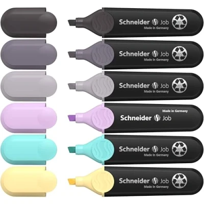 Afbeelding van Schneider Job 150 markeerstiften pastel met grijstinten (van gerecycled kunststof, bekroond de blauwe engel) etui 6 stuks, gesorteerd, turquoise, lila, vanille, taupegrijs, mauvegrijs,