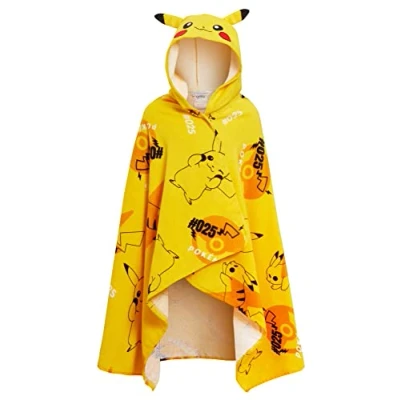 Afbeelding van Pikachu Hooded Towel 100% Katoen Kinderen 3D Oren Poncho Strand Badhanddoek Zwemwrap
