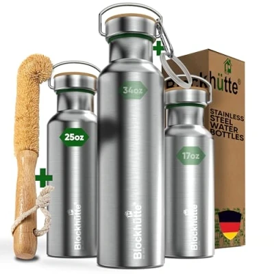 Afbeelding van Blockhütte Premium roestvrij staal geïsoleerde waterfles I 750ml met natuurlijk varkenshaar borstel geïsoleerd lekvrij water bottle vaatwasser veilig voor sport en ontspanning BPA vrij