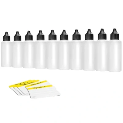 Afbeelding van Oputec 10 x 100 ml vloeistofflessen met druppelaar: voedselveilige, zachte PE kunststof flessen zelf vullen, druppelflessen, plastic flessen, druppelflessen + etiketten