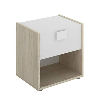 Afbeelding van Nachtkastje 1 lade en nis Naturel wit SONIA L 42 cm x H 40 D 33