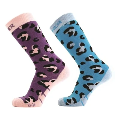 Afbeelding van Skisok Sinner Kids Ski Socks Animal Double Pack Purple/Blue Schoenmaat 31 34