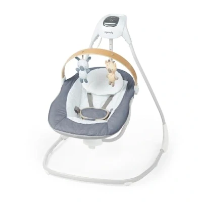 Afbeelding van Ingenuity, SimpleComfort Rustgevende en compacte schommel, draaibare speelgoedstang, zitting, 6 snelheden, voor kinderen van 0 9 maanden, tot kg Chambray