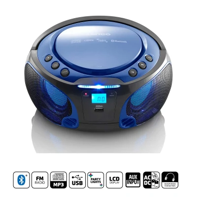 Afbeelding van Lenco SCD 550BU Draagbare FM Radio CD/MP3/USB/Bluetooth® speler met LED verlichting Blauw Black Blue