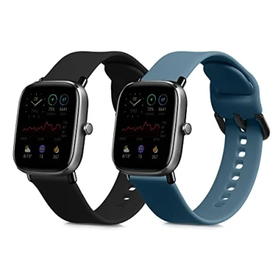 Afbeelding van kwmobile 2x horlogebandjes geschikt voor Huami Amazfit GTS 4 Mini / 2 bandje Smartwatch bandjes van TPU Activity tracker horloge band in zwart blauwgrijs