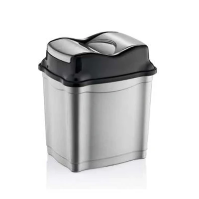 Afbeelding van Zilver/zwarte kunststof vuilnisbak 50 liter voor op kantoor Prullenbakken