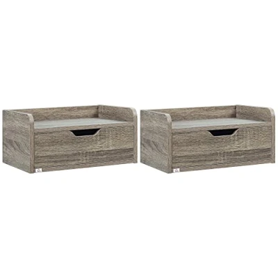 Afbeelding van HOMCOM Set van 2 Nachtkastjes voor wandmontage, hangende nachtkastjes, schuiflade, dienblad, spaanplaat, afmetingen: 40 x 30 19,5 cm, grijs