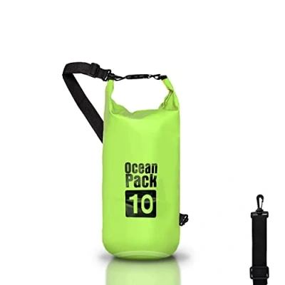 Afbeelding van Dry Bag Waterdichte rugzak, rolsluiting en schouderriem, telefoontas heuptas voor zee, boot, vissen, rafting, strand, watersport, Groen, 10l, tas