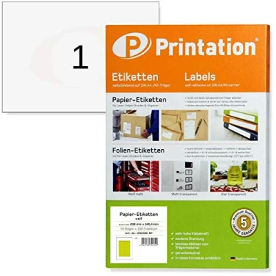 Afbeelding van Verzendetiketten A5, 50 stuks 210 x 148,5 mm, wit, zelfklevende adressticker/pakketsticker, DIN A5 vel à 1 1, stickerlabels, 6135 8690