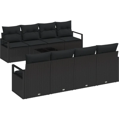 Afbeelding van vidaXL 9 delige tuinsofa set met kussens zwarte poly rattan