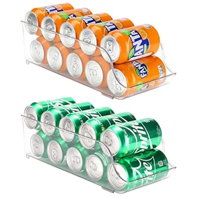 Afbeelding van Set van 2 blikjeshouder koelkastorganizer voor blikjes drankjes, stapelbare plastic blikjesdispenser drankjes keukenorganizer opbergdoos kan container bewaren
