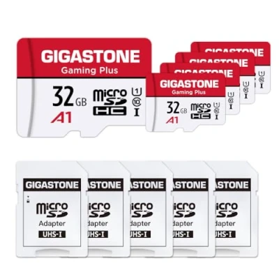 Afbeelding van Gigastone Geheugenkaart, 32 GB, 5 stuks, Gaming Plus serie, compatibel met GoPro Dashcam Switch, hoge snelheid tot 90 MB/s. A1 U1 C10 Micro SDHC kaart voor DJI Drone Full HD video, UHS I