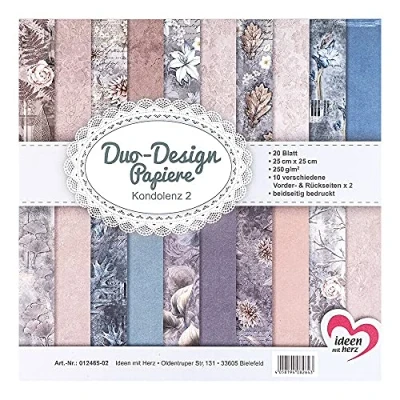 Afbeelding van Ideen mit Herz Duo designpapier, blok met 20 vellen knutselpapier, 25 x cm, 250 g/m², aan beide zijden bedrukt, motiefpapier, ideaal voor scrapbooking, knutselen, condolentie 02